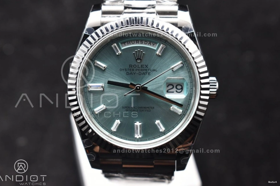 Bracelet 40 Stick Dial Blue 904L GMF DayDate Steel Ice V2 A3255 President SS On 0204